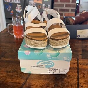 Soda White Wedge Sandals